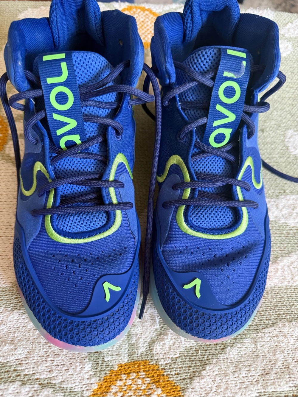 Women's Blue Athletic Sneakers with Lime Accents